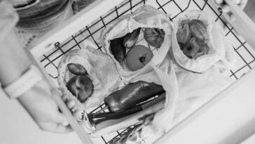 Fruits and veggies in cloth a bags